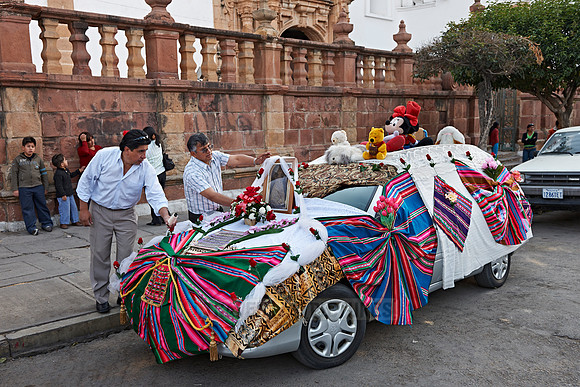 for religious ceremony decorated car