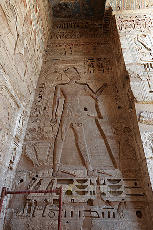 painted Columns and bas-relief in south colonnade