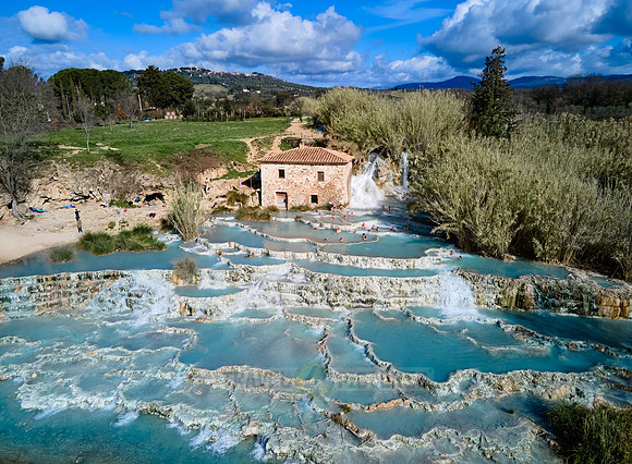 Aerial view of Cascate del Mulino di Saturnia