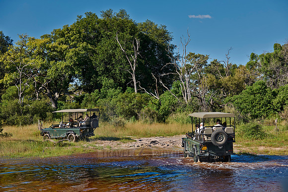 Safari cars crossing water