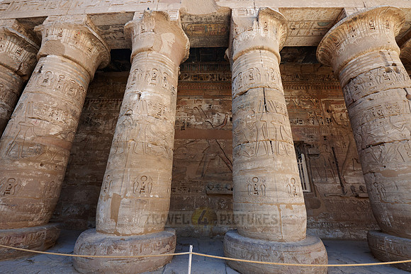 painted Columns and bas-relief in south colonnade