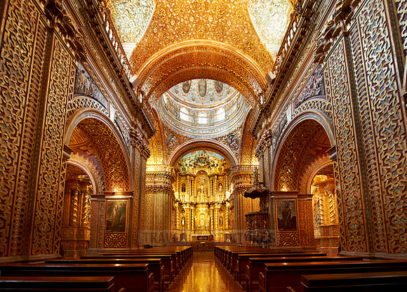 interior of golden designed Compania de jesus church