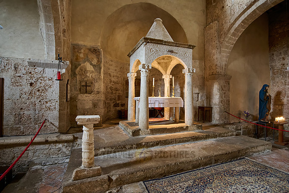 interior view with altar of Romanesque church of Santa Maria Annunziata,Sovana
