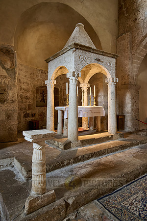 interior view with altar of Romanesque church of Santa Maria Annunziata,Sovana