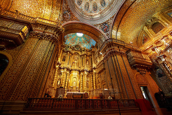interior of golden designed Compania de jesus church