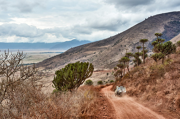 road from the rim into the Ngorongoro crater