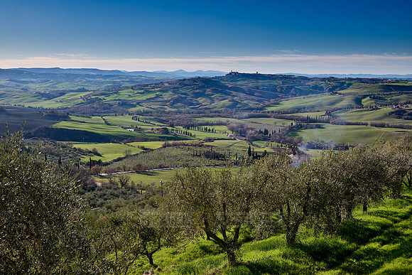View over the Val de Orcia to Pienza