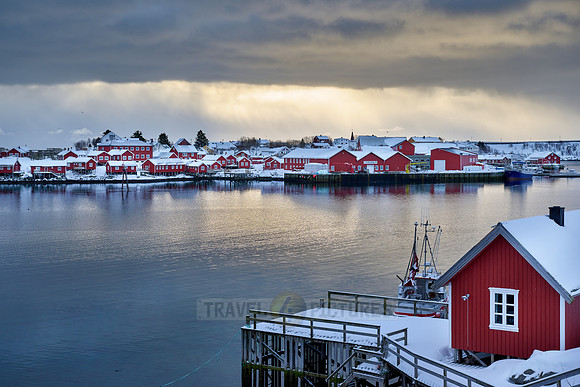 view of Reine at sunset, Lofoten