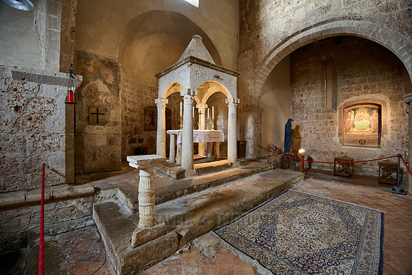 interior view with altar of Romanesque church of Santa Maria Annunziata,Sovana