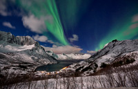 Aurora Borealis or northern lights at Mefjorden