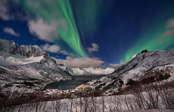 Aurora Borealis or northern lights at Mefjorden