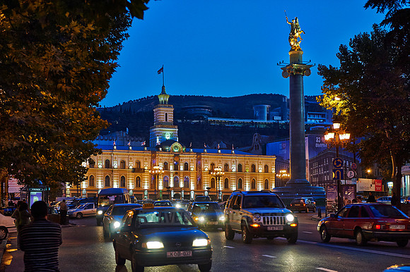illuminated townhall of Tbilisi