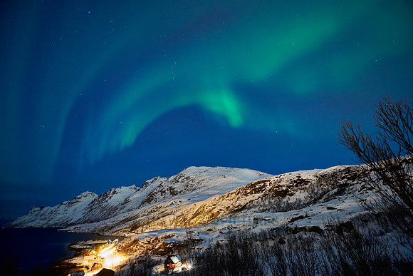 Aurora Borealis or northern lights at Ersfjordbotn