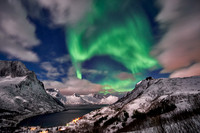 Aurora Borealis or northern lights at Mefjorden