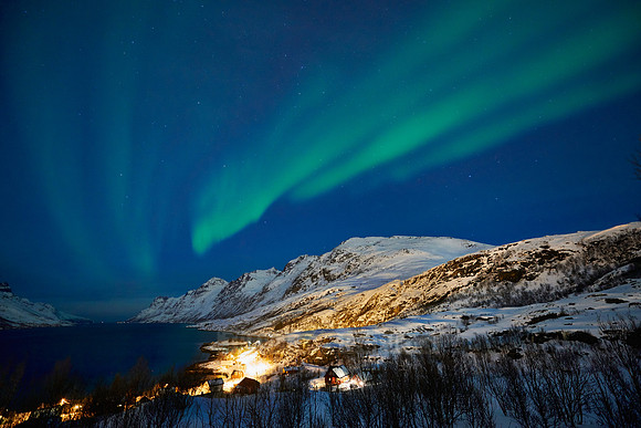 Aurora Borealis or northern lights at Ersfjordbotn