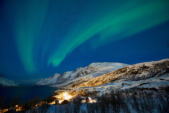 Aurora Borealis or northern lights at Ersfjordbotn