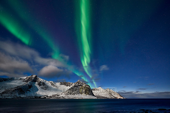 Aurora Borealis or northern lights at Ersfjorden