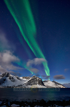 Aurora Borealis or northern lights at Ersfjorden