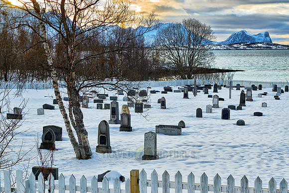 graveyard in winter landscape of Bergsfjorden