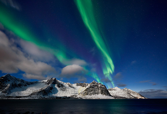 Aurora Borealis or northern lights at Ersfjorden