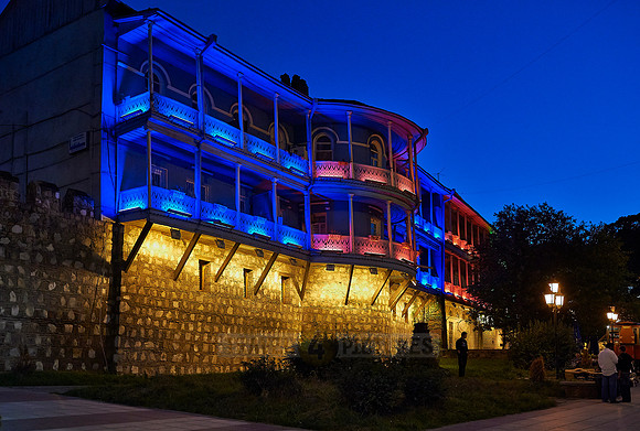 illuminated typical wodden balcony