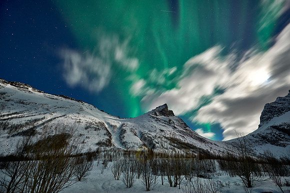 Aurora Borealis or northern lights at Ersfjorden