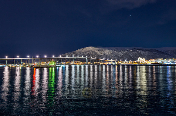 snow covered landscape of harbor in Tromso