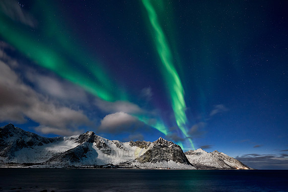 Aurora Borealis or northern lights at Ersfjorden