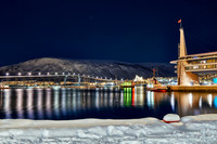 snow covered landscape of harbor in Tromso