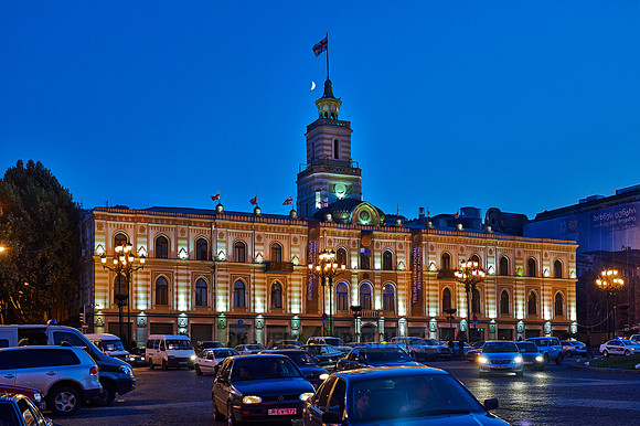 illuminated townhall of Tbilisi