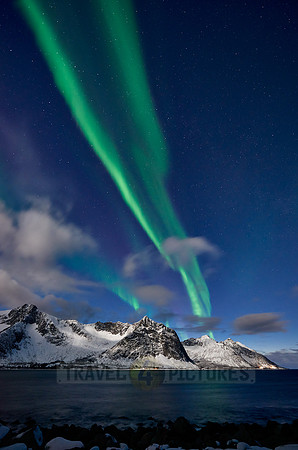 Aurora Borealis or northern lights at Ersfjorden