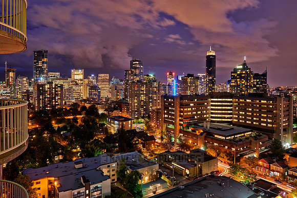 night shot of Vancouver Center