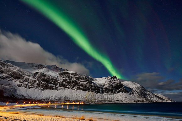 Aurora Borealis or northern lights at Ersfjorden