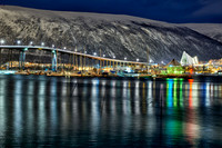 snow covered landscape of harbor in Tromso