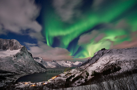 Aurora Borealis or northern lights at Mefjorden