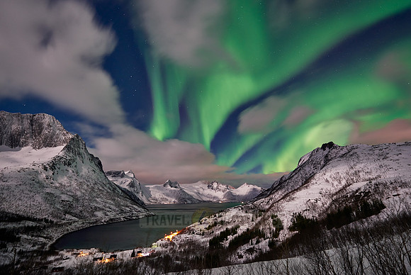 Aurora Borealis or northern lights at Mefjorden