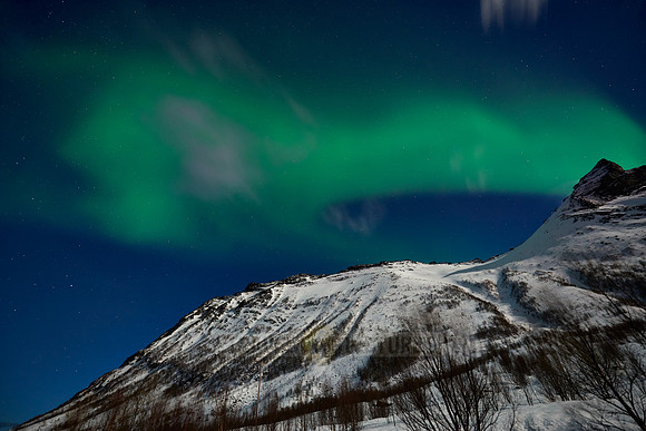 Aurora Borealis or northern lights at Ersfjorden