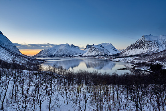 Panorama winter landscape of Bergsfjorden