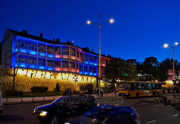 illuminated typical wodden balcony