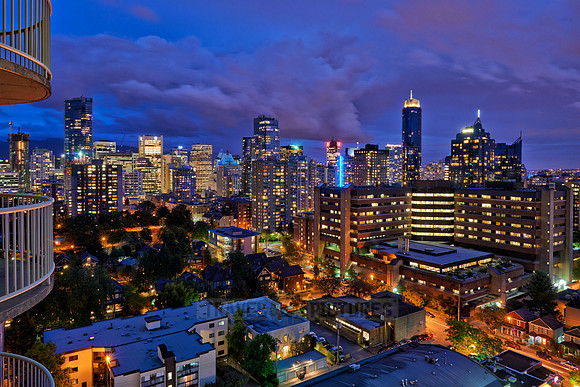 night shot of Vancouver Center