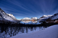 winter landscape of Bergsfjorden at night