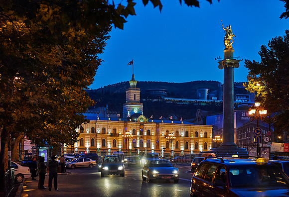 illuminated townhall of Tbilisi