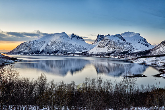 Panorama winter landscape of Bergsfjorden