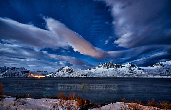 night shot ofwinter landscape in fjord of Husøy|