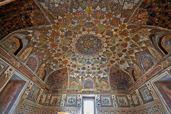 interior shot of brilliant decorated walls and ceiling