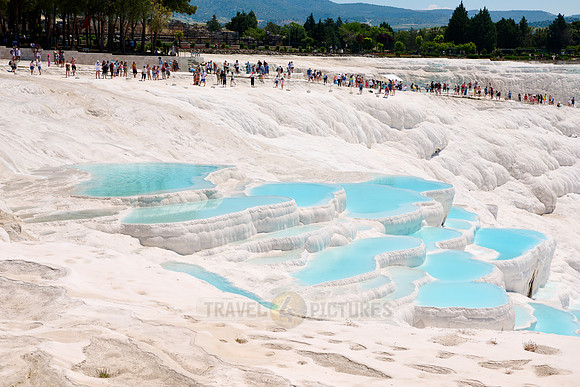 blue pools of Pamukkale travertine terraces