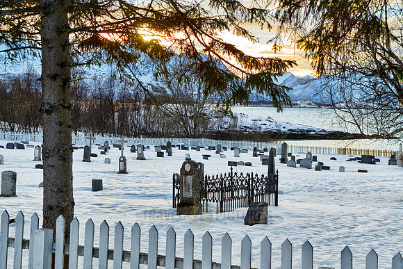 graveyard in winter landscape of Bergsfjorden