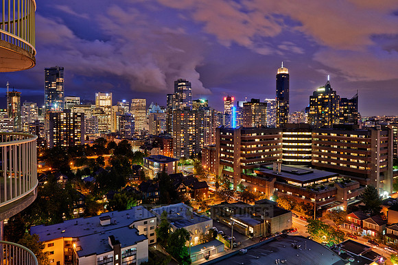 night shot of Vancouver Center