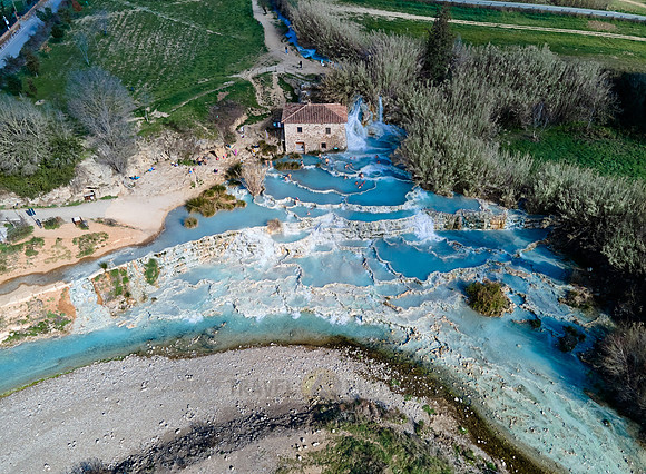 Aerial view of Cascate del Mulino di Saturnia