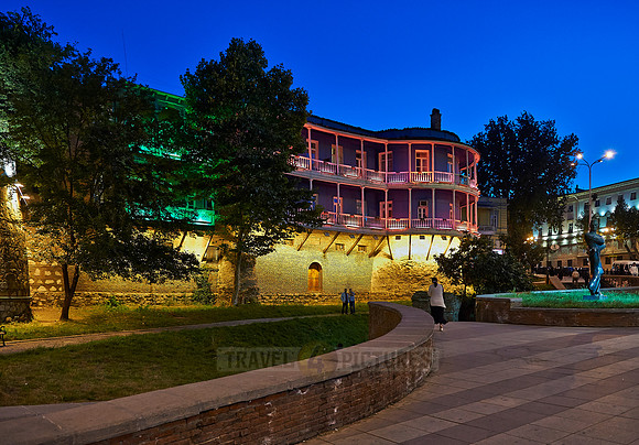 illuminated typical wodden balcony